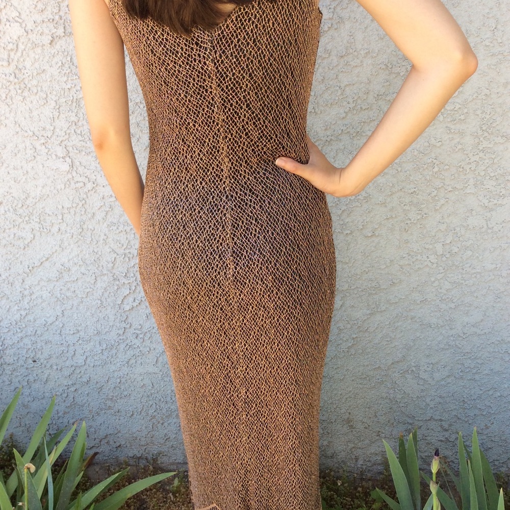 Vintage Harlow Crochet Knit Swanky Fringe Long Maxi Dress 👗 Evening Party Gown - Picture 7 of 8